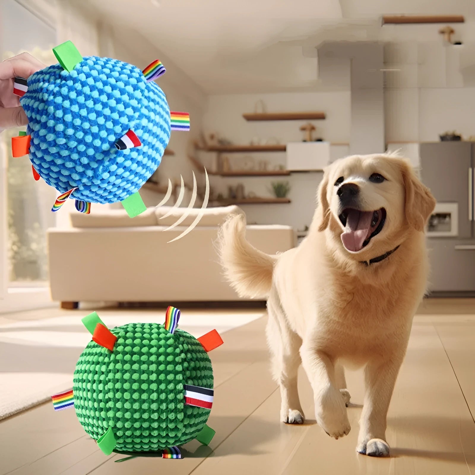 Blue and yellow vocal dog ball toy with pineapple lattice design and molar texture, 17cm diameter