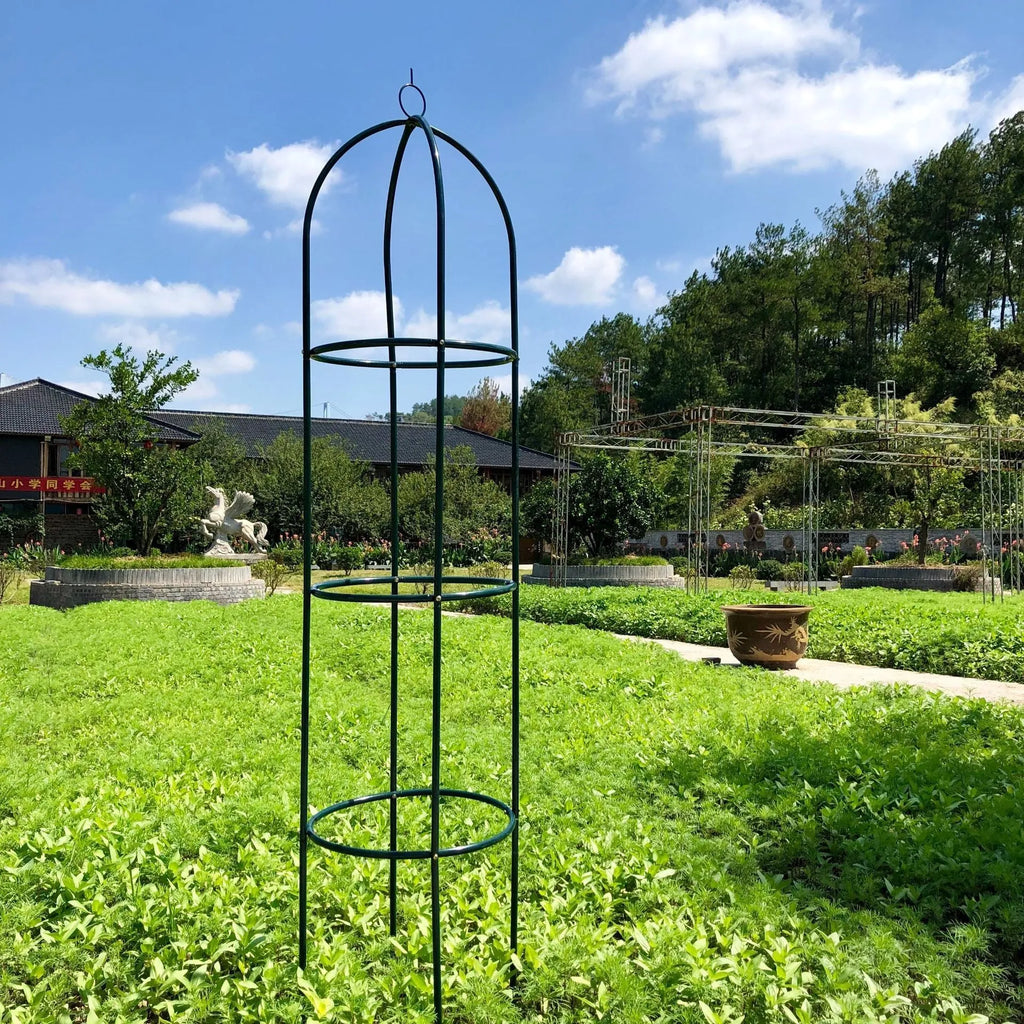 Dark green wrought iron lattice plant flower stand with climbing plant, floor-standing 188x40cm