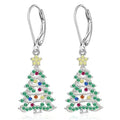 Women's Christmas tree earring pendants with star design in white gold colour finish