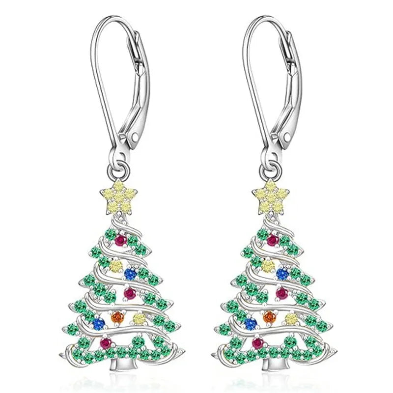 Women's Christmas tree earring pendants with star design in white gold colour finish