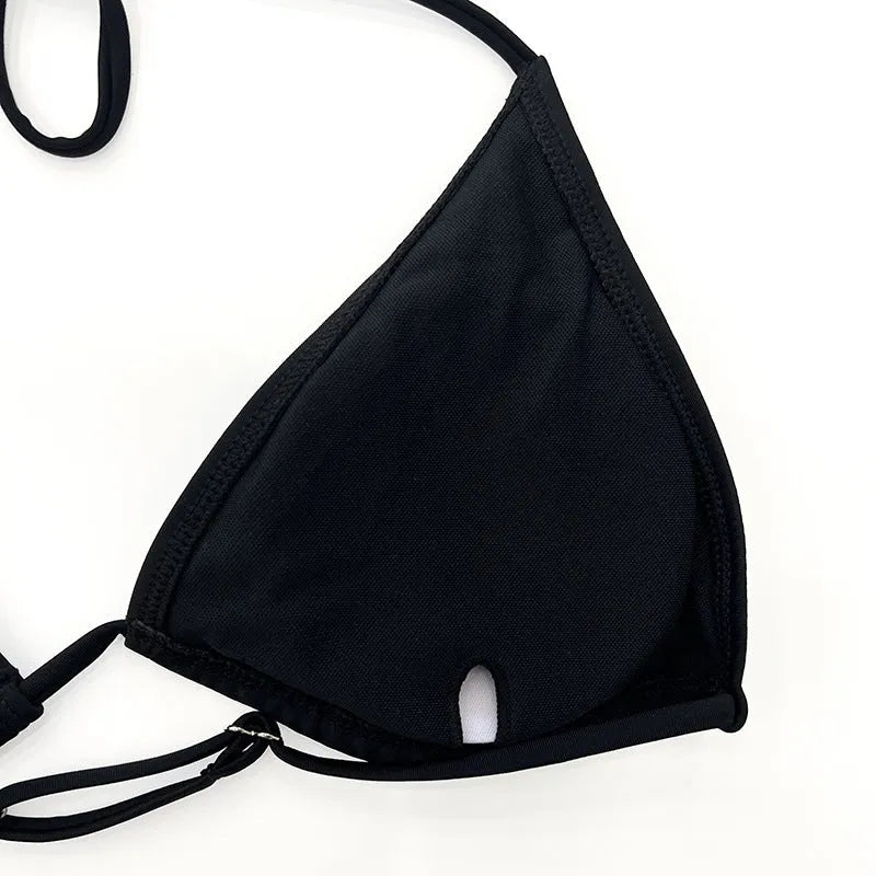 Black mesh women's bikini four-piece set with long sleeves and briefs for swimming sports