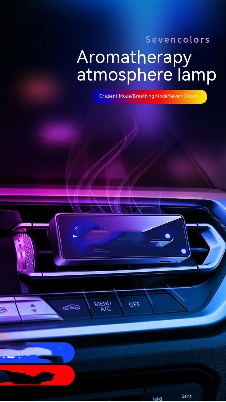 Black car vent aromatherapy LED ambience light and auto perfume deodorist with fragrance stick
