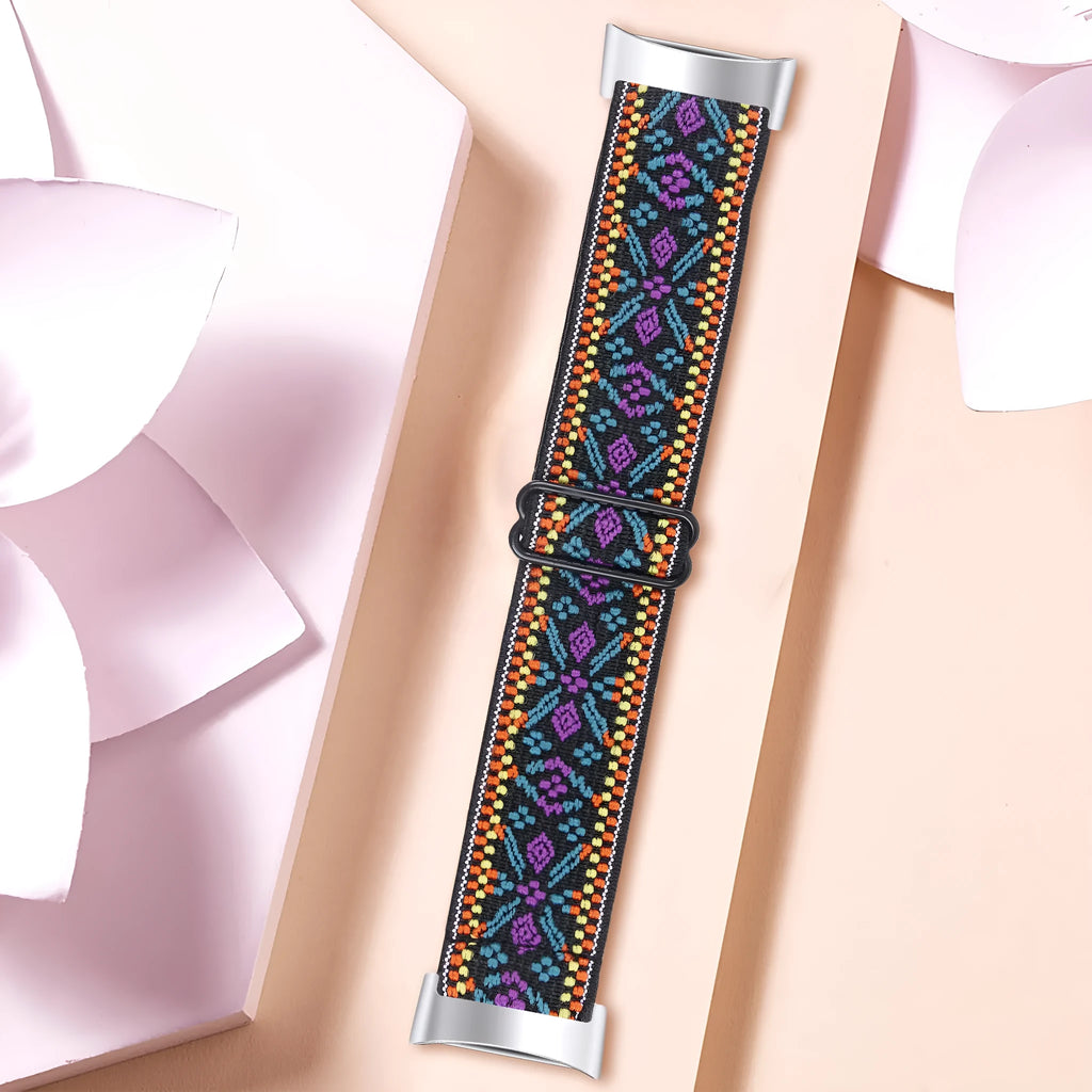 Adjustable printed elastic watch strap for Fitbit Charge 6, 14 colour options, fashion design