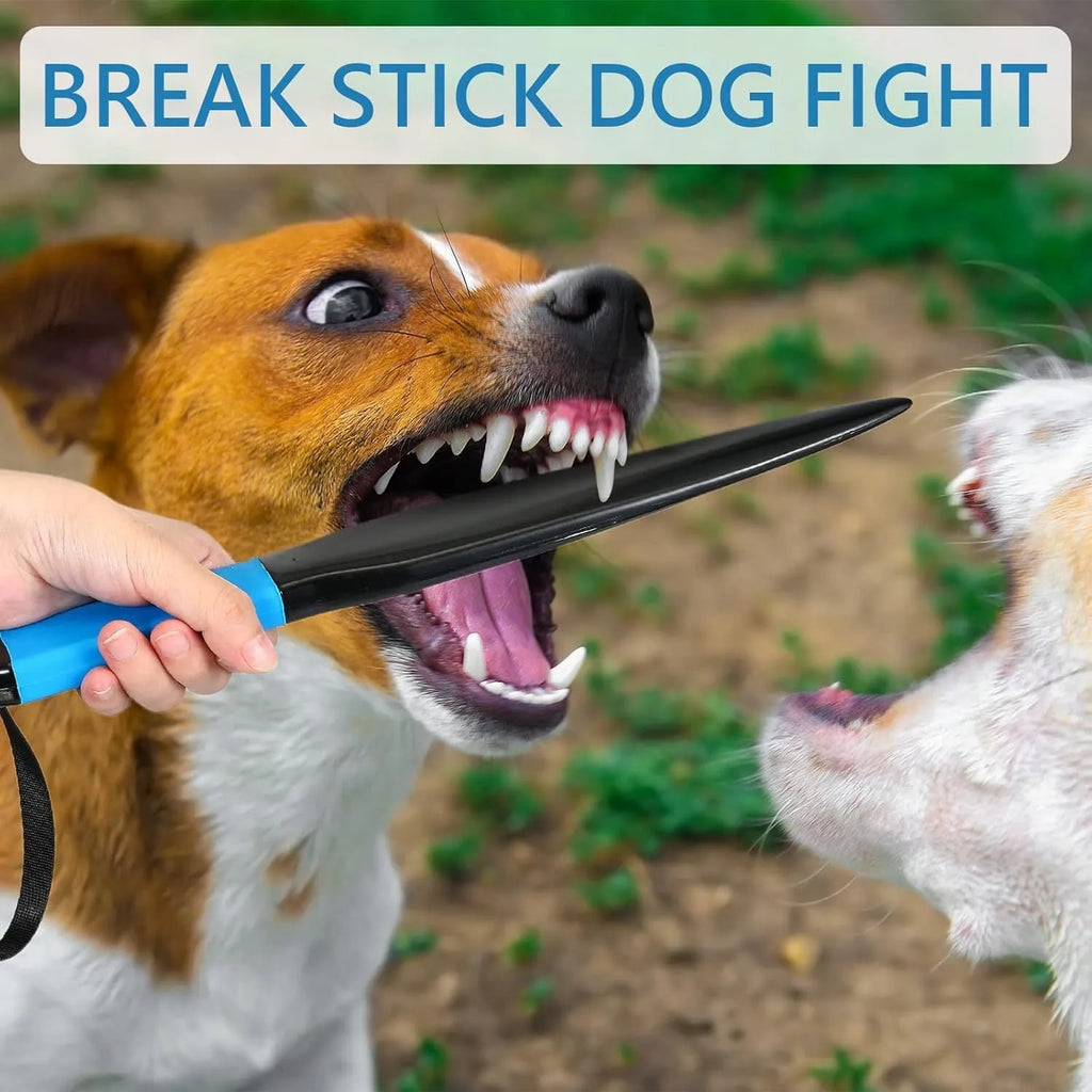 Blue handled nylon dog break stick for bite training, measuring 35 cm long.