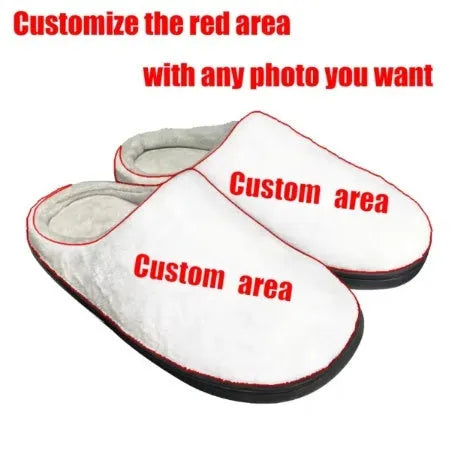 Pattern printed flannel slippers with a textured TPR rubber sole, shown in a customisable colour.
