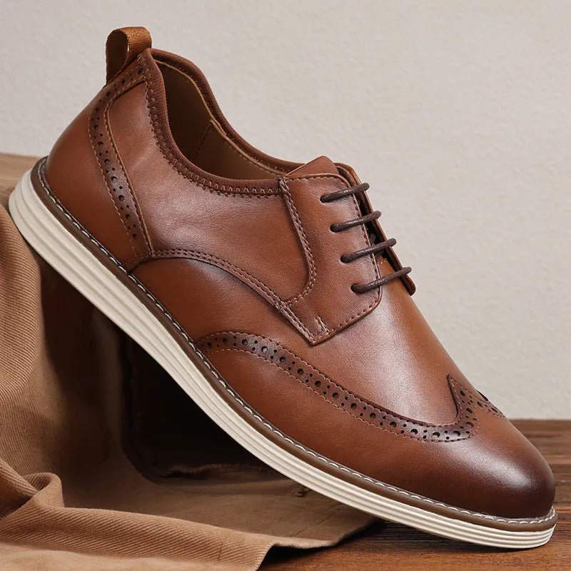 Men's black slip-on business casual shoes with round toe and low-cut PU upper on a TPR sole.