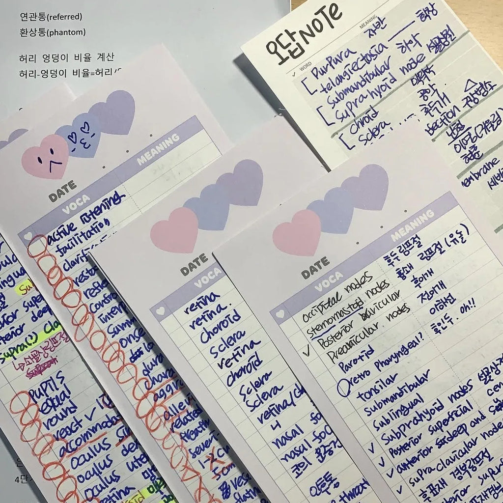 B5 half-size vertical notepad for English words in blue, pink, or purple cover.