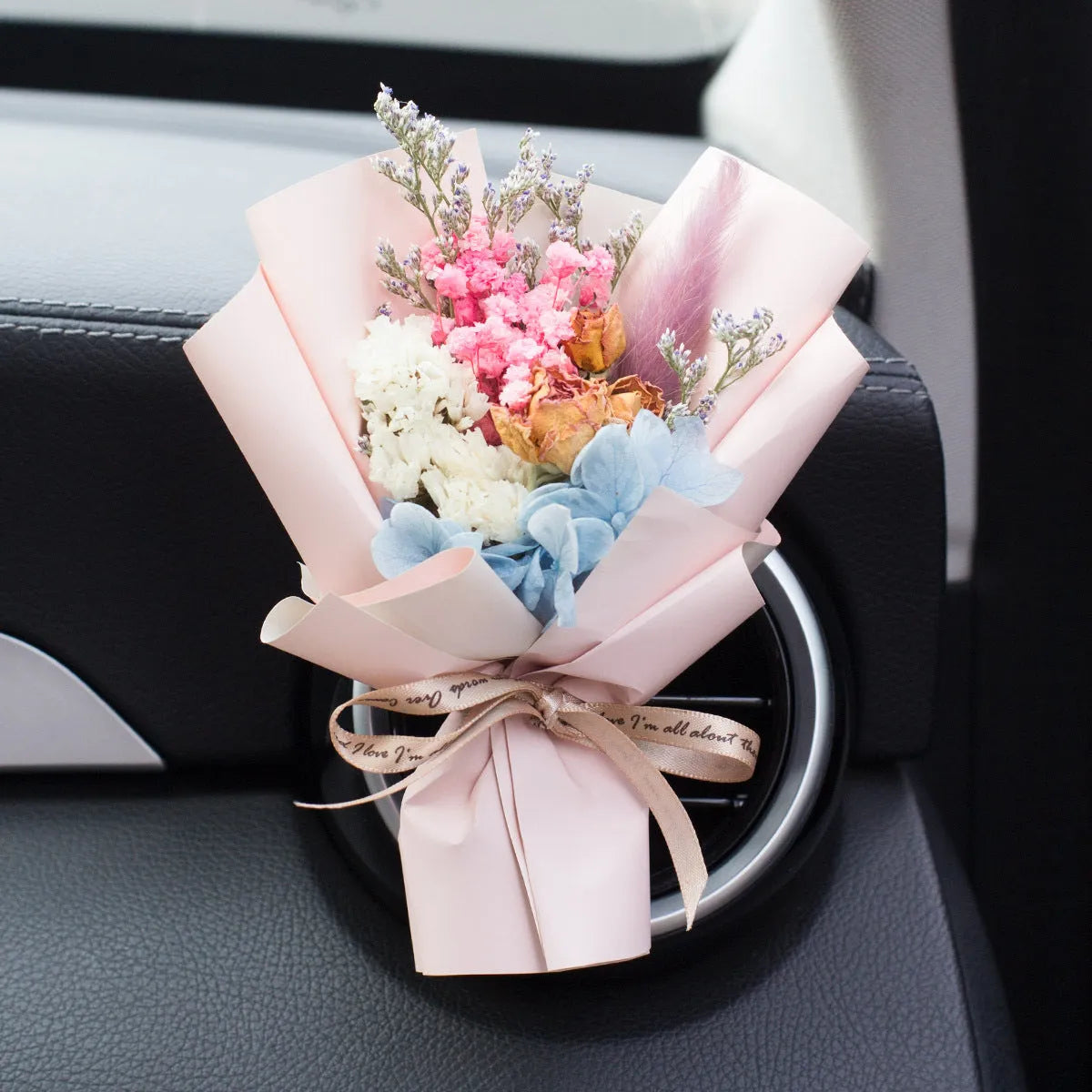 Handmade dried flower car vent perfume with rose ornament and essential oil scent slices