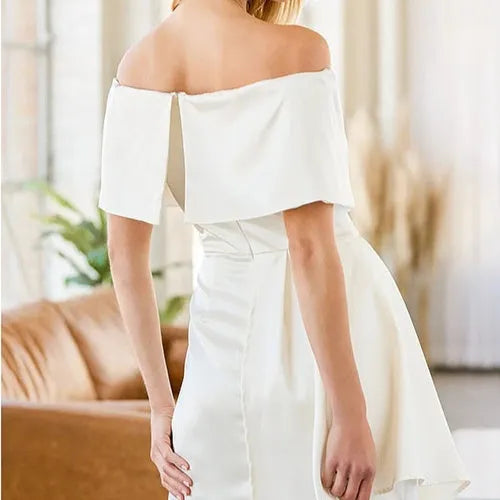 Women's off-shoulder strapless high waist dress with lace-up back and short sleeves in matcha green colour