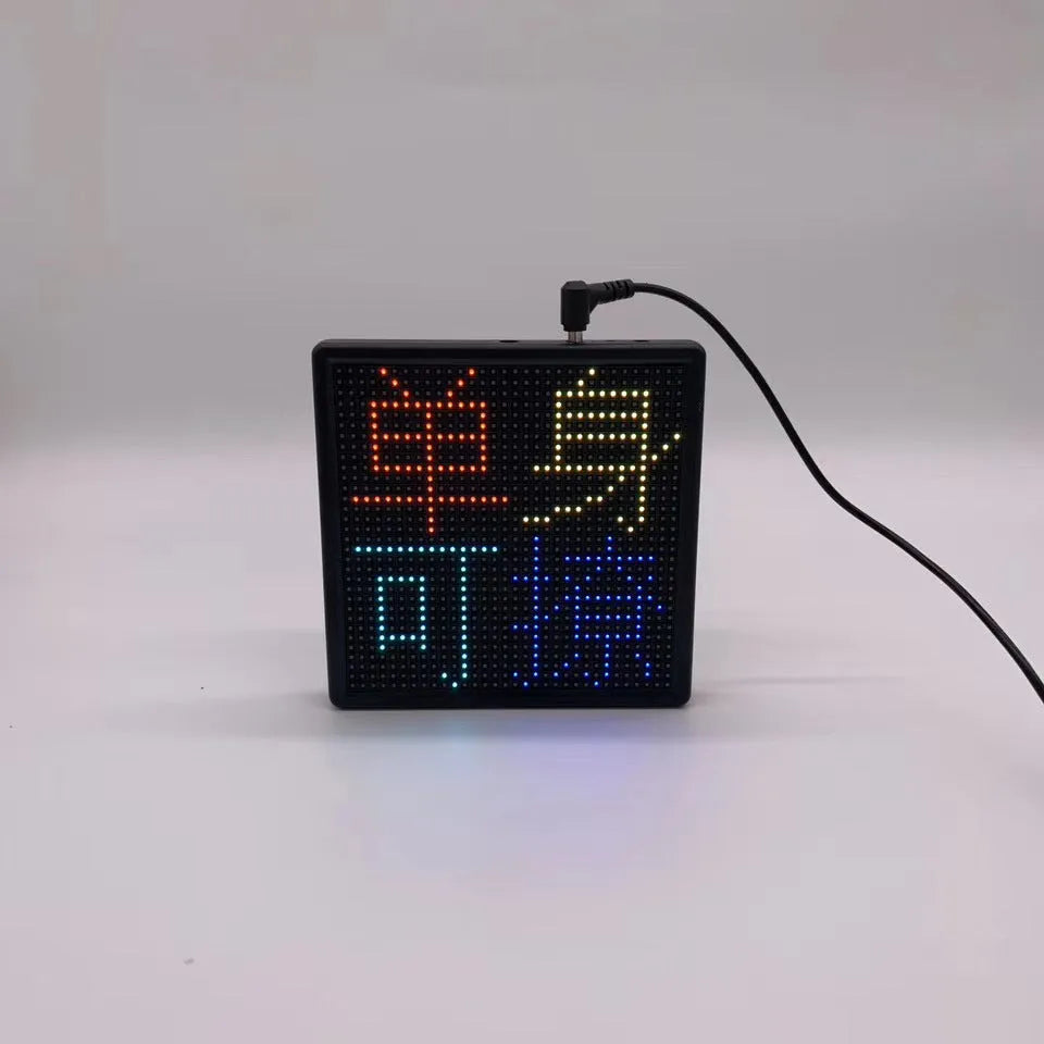Bluetooth wireless LED car display screen with aluminium frame showing RGB animation display
