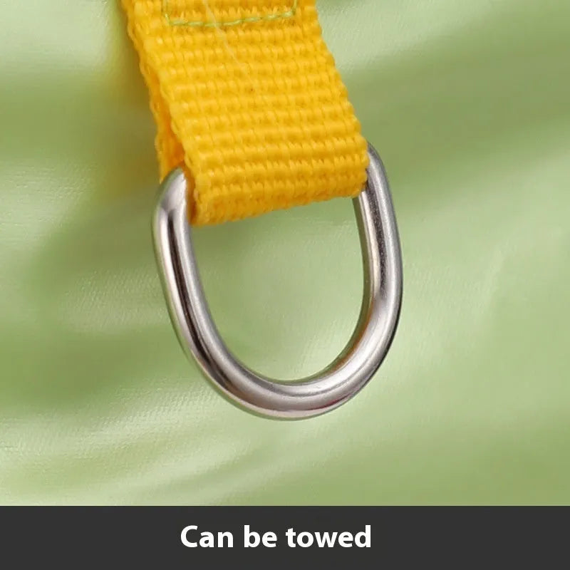 Green waterproof cotton-padded dog coat on a model dog, showing casual style and sizing.