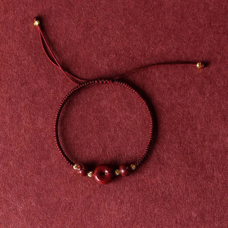 Cinnabar safety buckle bracelet with natural heart-shaped beads and red rope