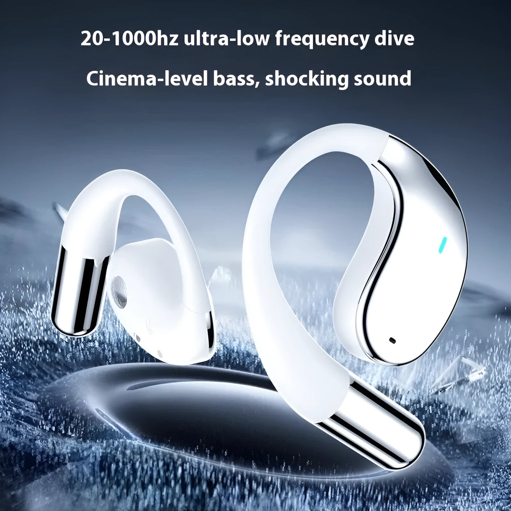 YYK-Q39 portable sports hanging ear Bluetooth earphones in beige and black with digital display and noise reduction