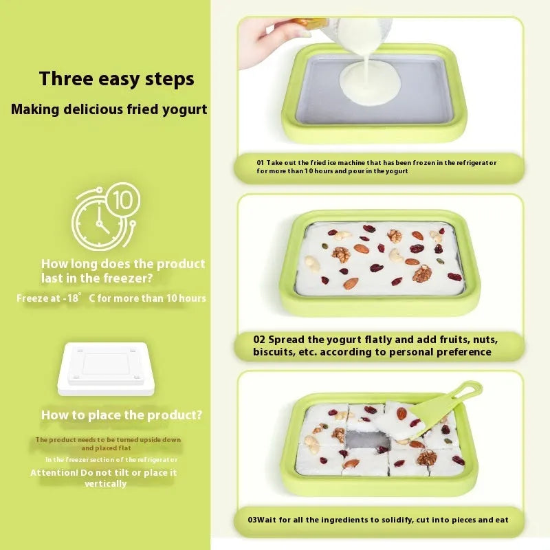 Green handmade DIY fried yogurt machine measuring 22.5 by 17.5 centimetres for household use
