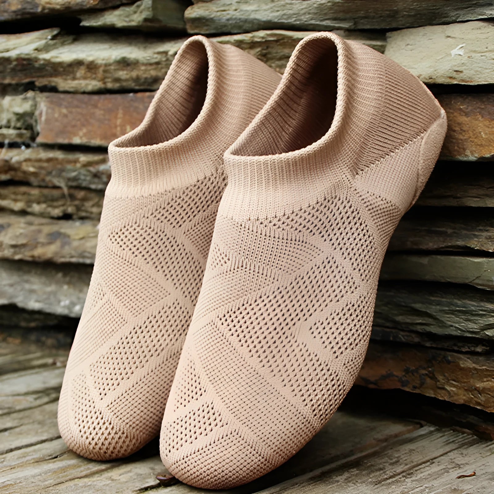 Simple solid colour unisex dance shoes with cotton mesh upper and leather sole, camel colour