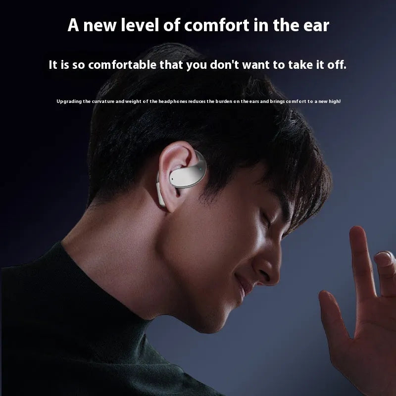 YYK-Q39 portable sports hanging ear Bluetooth earphones in beige and black with digital display and noise reduction