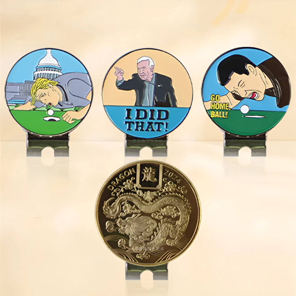 Zinc alloy golf hat clip with detailed personalised metal patterns including Dragon Year design