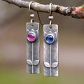 Women's antique finish red sapphire geometric earrings with retro style and electroplated metal construction