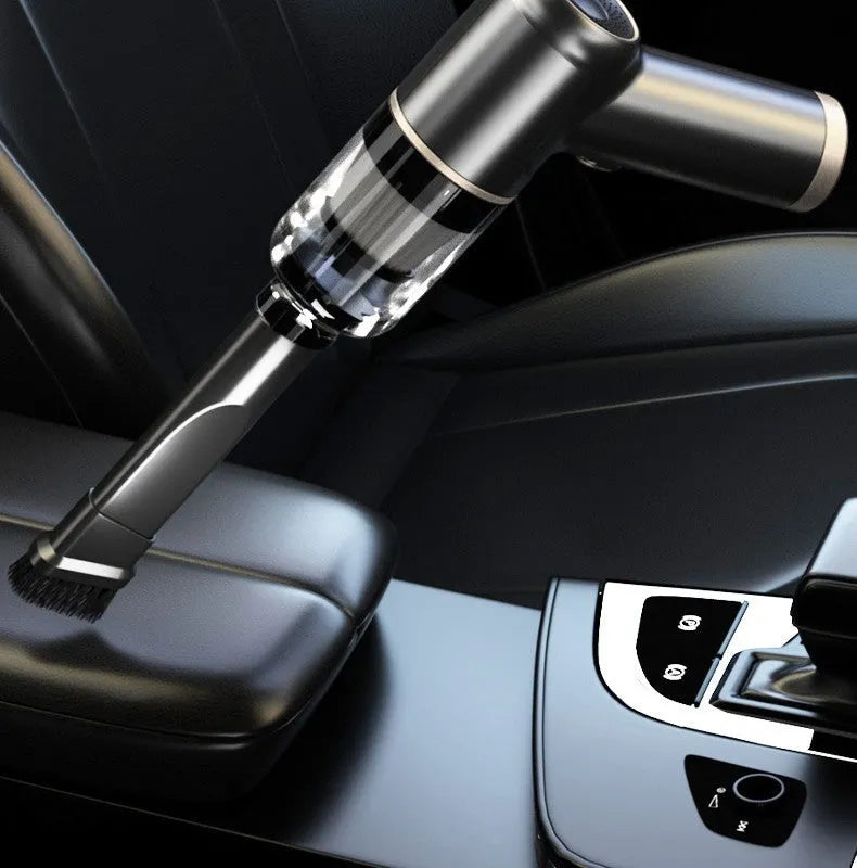 Black wireless handheld vacuum cleaner with nozzle attachments for car and home cleaning