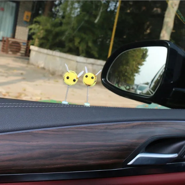 Small yellow and black swing spring bee car decoration made from fur material