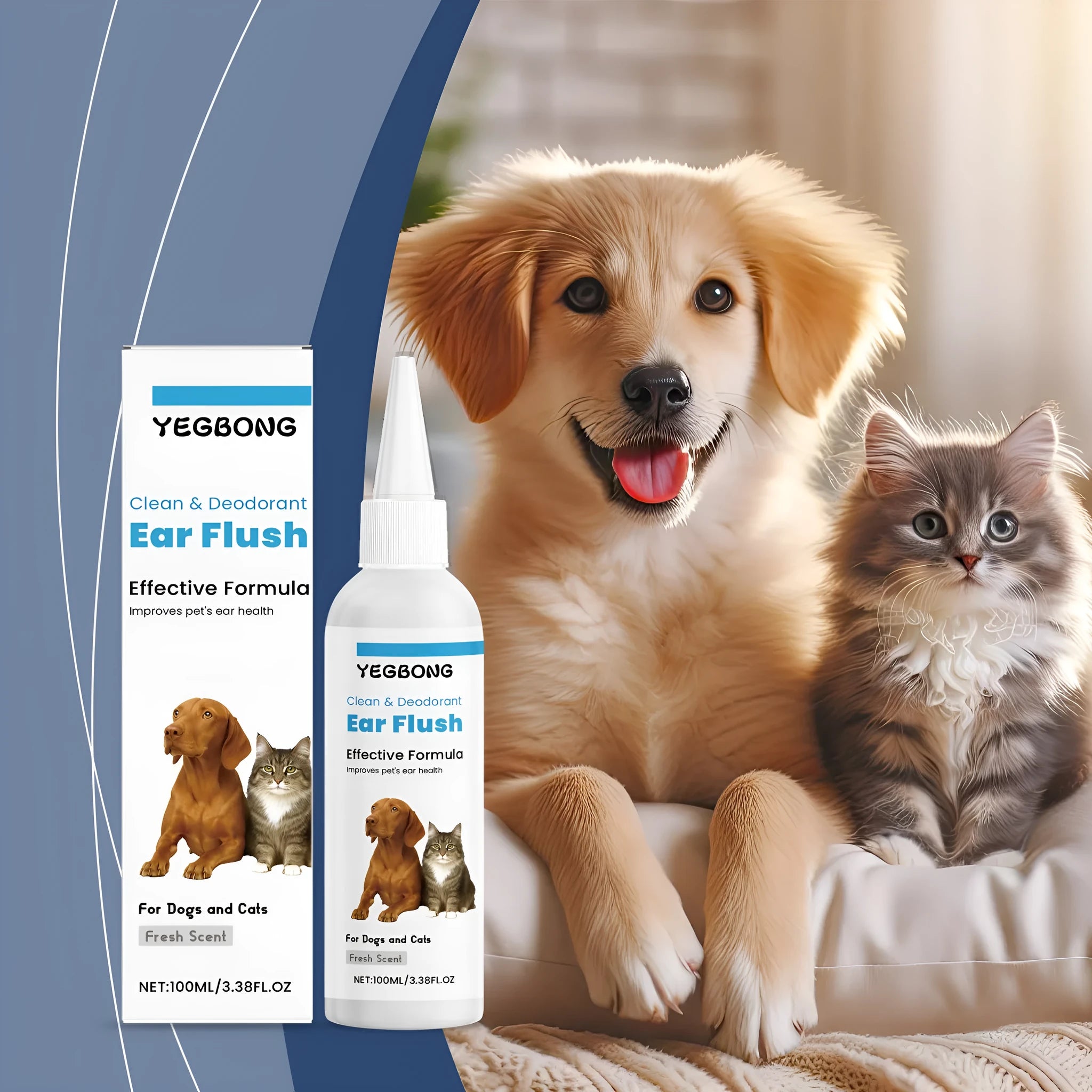 100ml bottle of gentle dog and cat ear cleaner solution for removing earwax