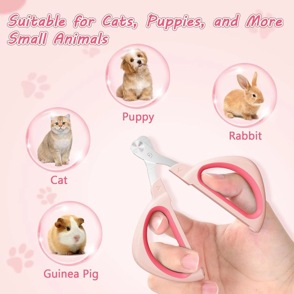 Cat nail clipper with positioning round hole and non-slip handle in blue colour