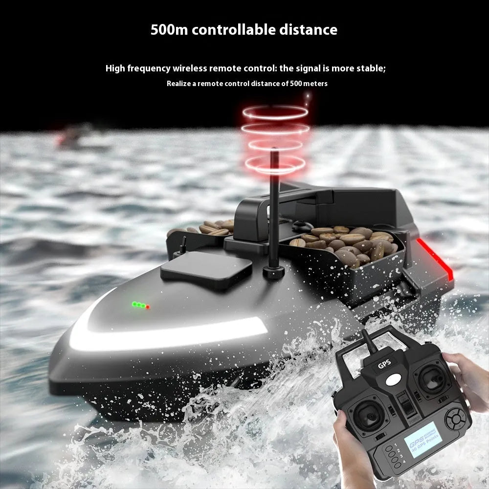 Black or luminous yellow GPS remote control fishing boat with remote control on a handbag.