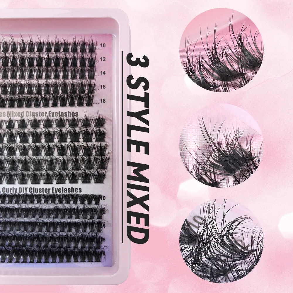Mixed box of creative messy style false eyelashes with storage case measuring 13.7cm