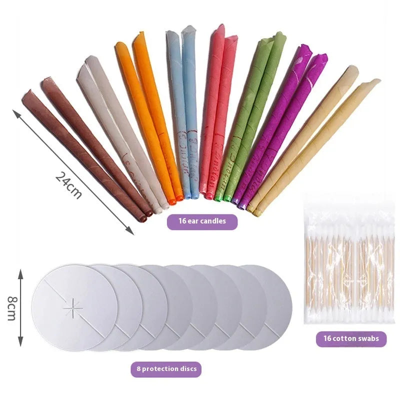 MQ Horn colour ear candles 16 pack cotton cloth set with protection boards and cotton swabs