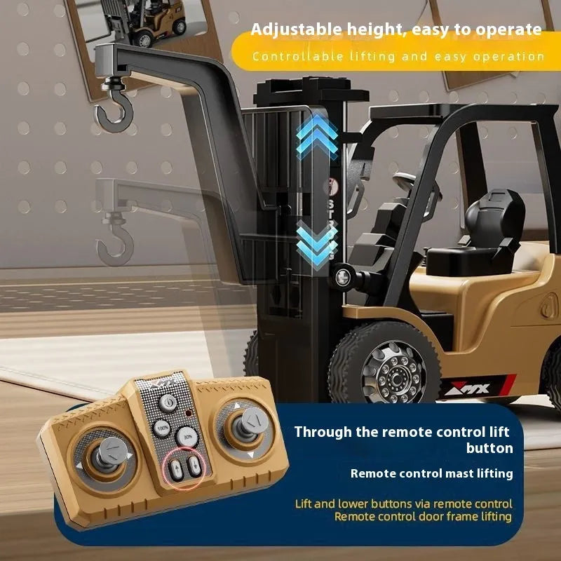 1:64 scale mini alloy forklift remote control toy with Bluetooth and cargo accessories