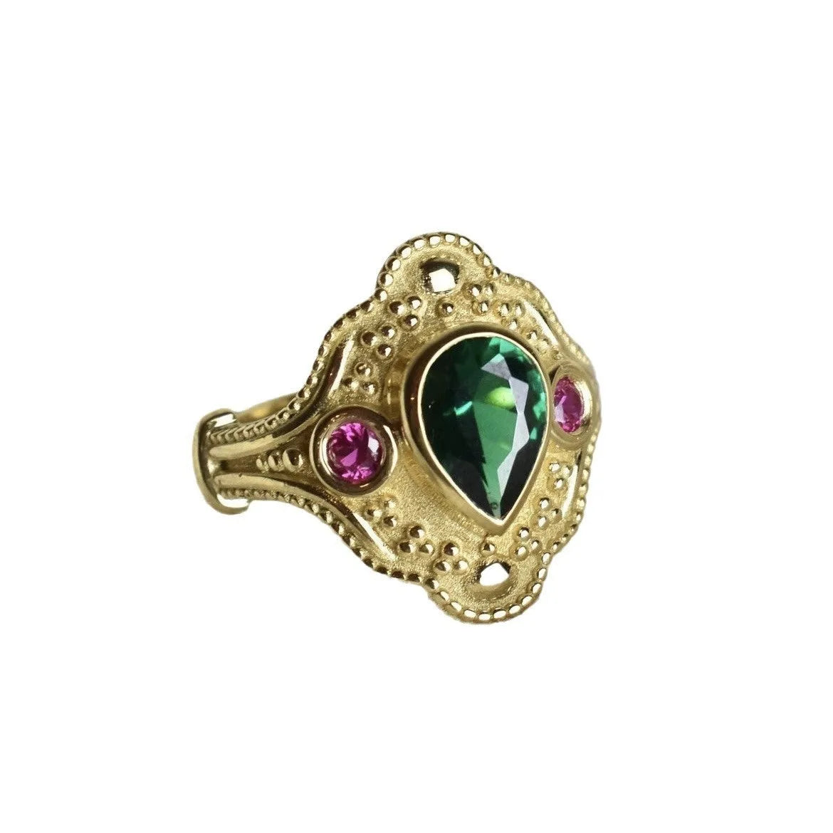Gold-plated geometric women's fashion ring with ins style design on a plain background.