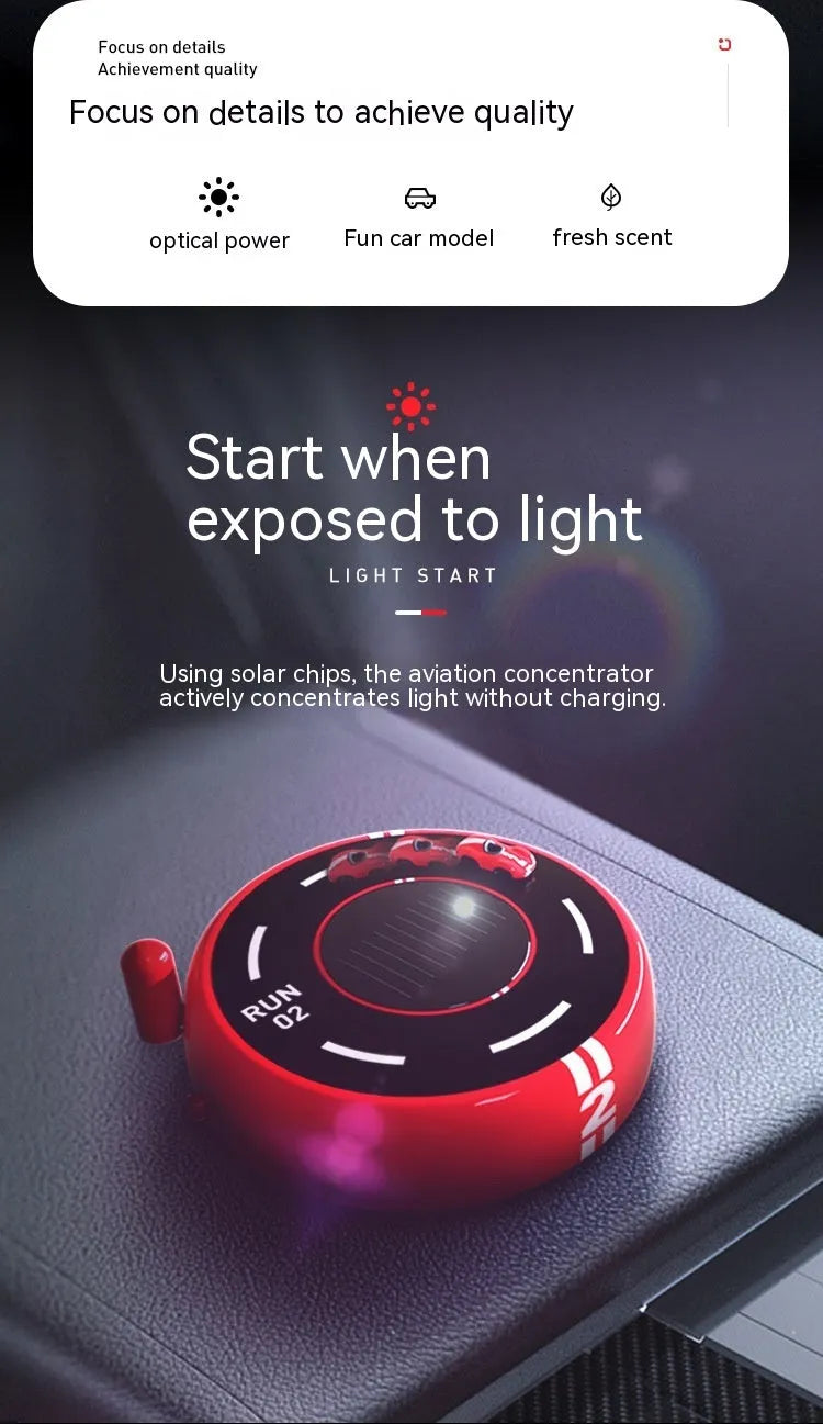 Round solar-powered car aromatherapy decoration with light model in black, red or white