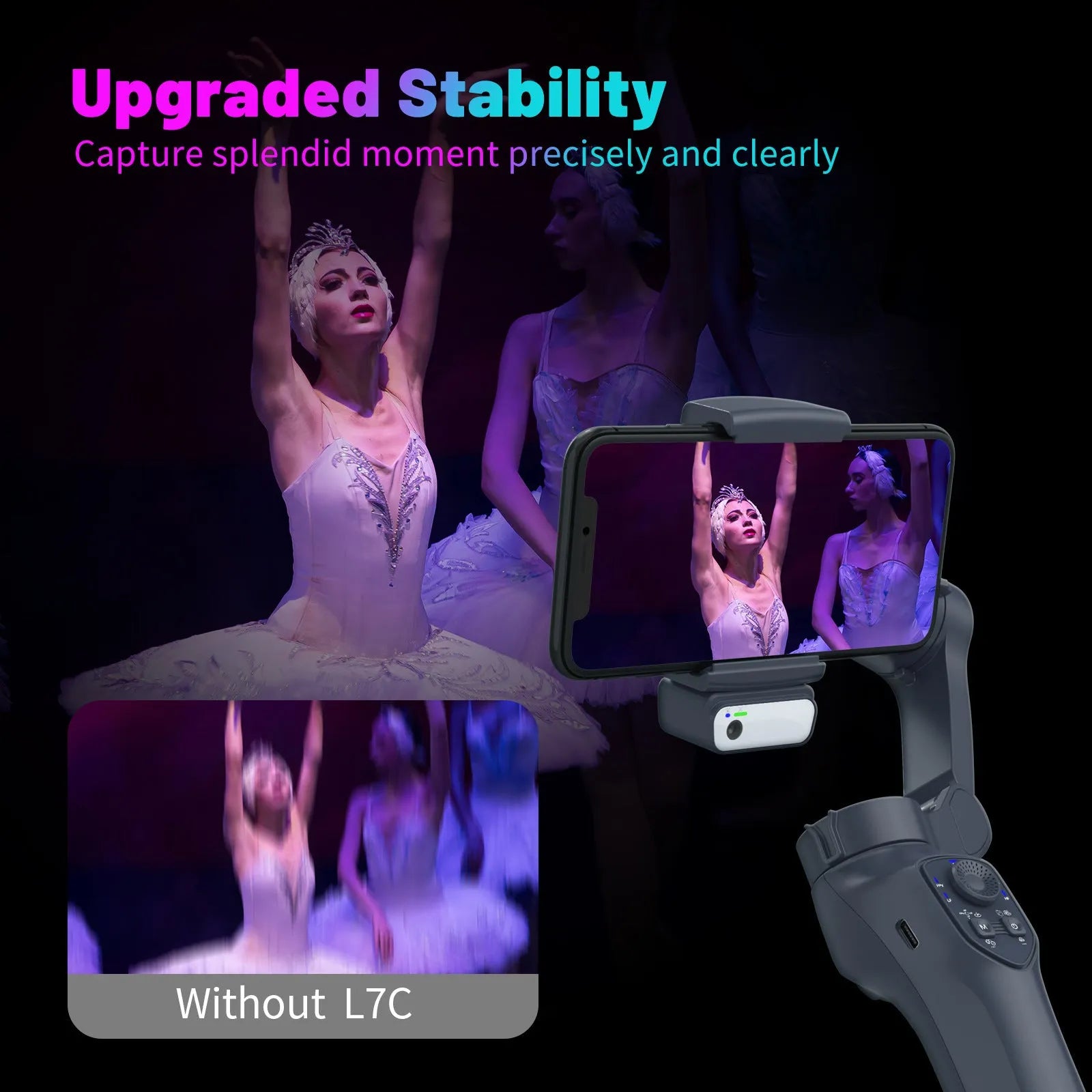 RK series foldable handheld smartphone video stabiliser in L7Cpro gun colour on a table.