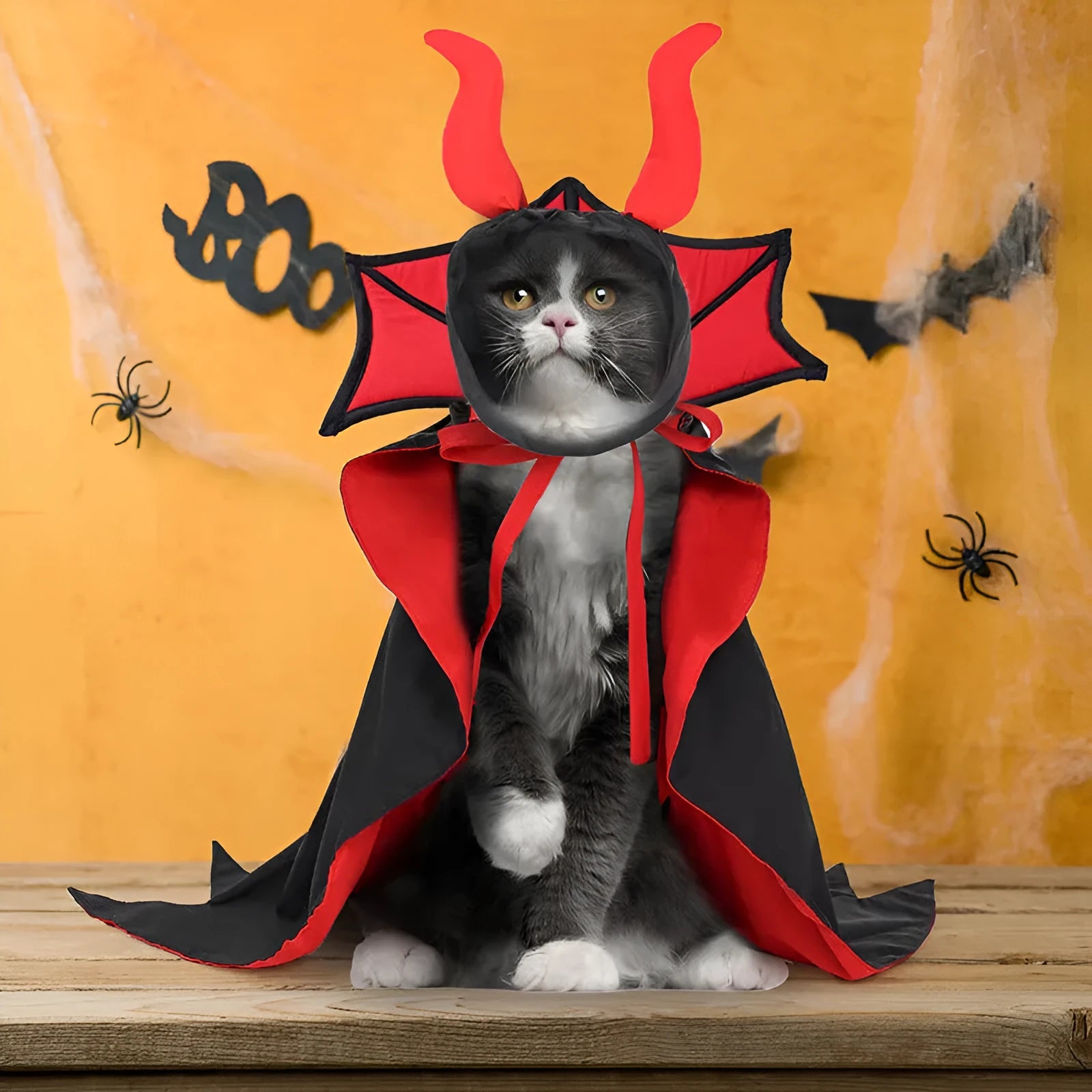 Pet vampire costume set with black polyester cloak and hat for dogs and cats