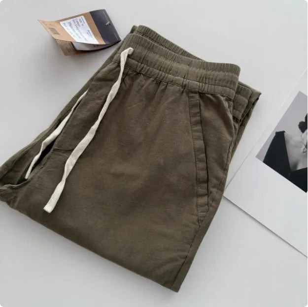 Men's loose straight-leg summer trousers with drawstring waist in various colour options