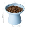 Elevated ceramic cat bowl in blue with wide 16cm diameter shallow design
