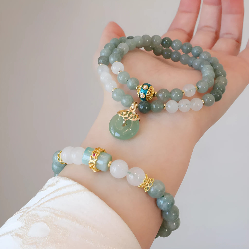 Women's safety buckle pendant bracelet with geometric Myanmar jade peace buckle in New Chinese style