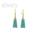Amazonite rough stone trapezoid dangle earrings with gold or silver metal settings.