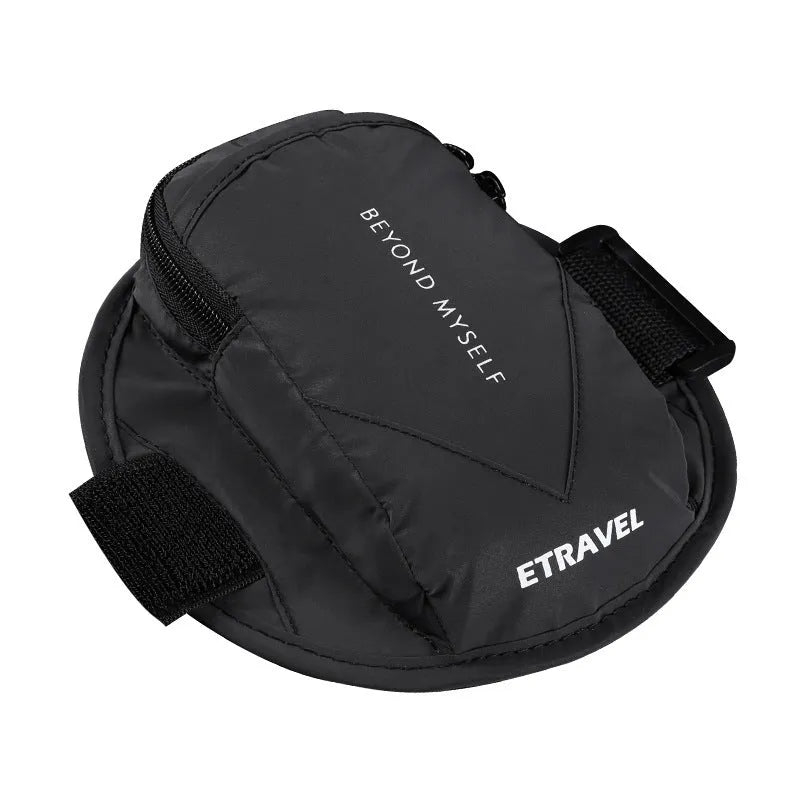Lightweight running arm bag with reflective strips showing three colour options