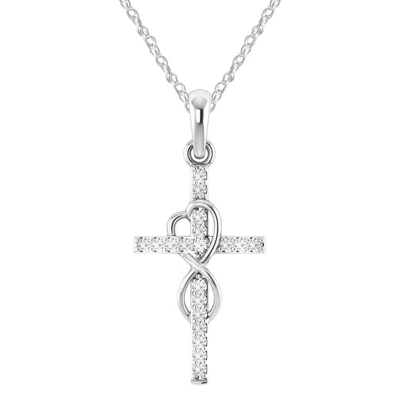 Alloy cross pendant necklace with diamond detail, adjustable chain, gold colour, unisex design