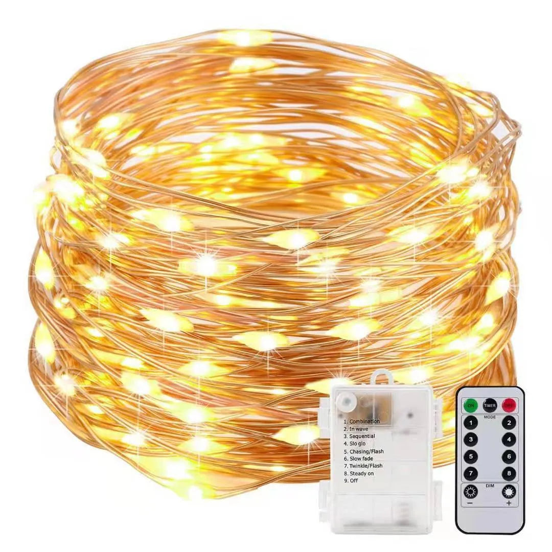 12-metre copper wire LED string light with 120 lamps in multiple colour options