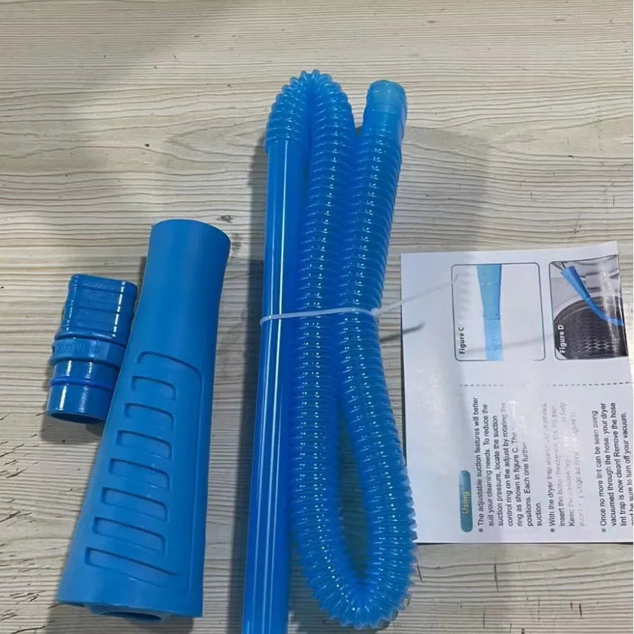 Blue plastic suction pipe for vacuum cleaners, 114cm long with a round head, for washing machine and dryer cleaning.