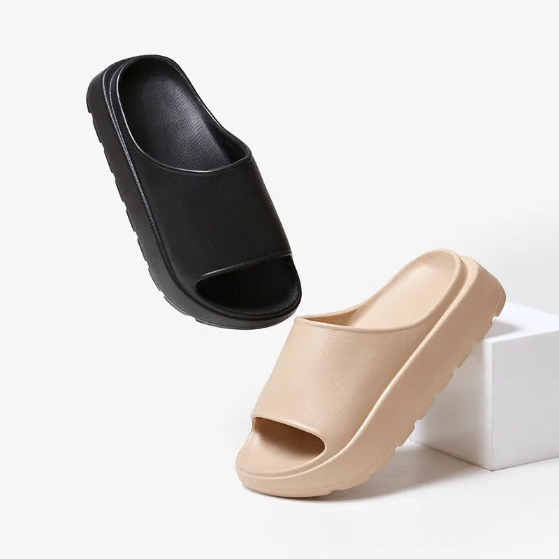 Women's fish mouth shoes slippers with 5.5cm thick EVA sole in beige, black, khaki and rose red colour options