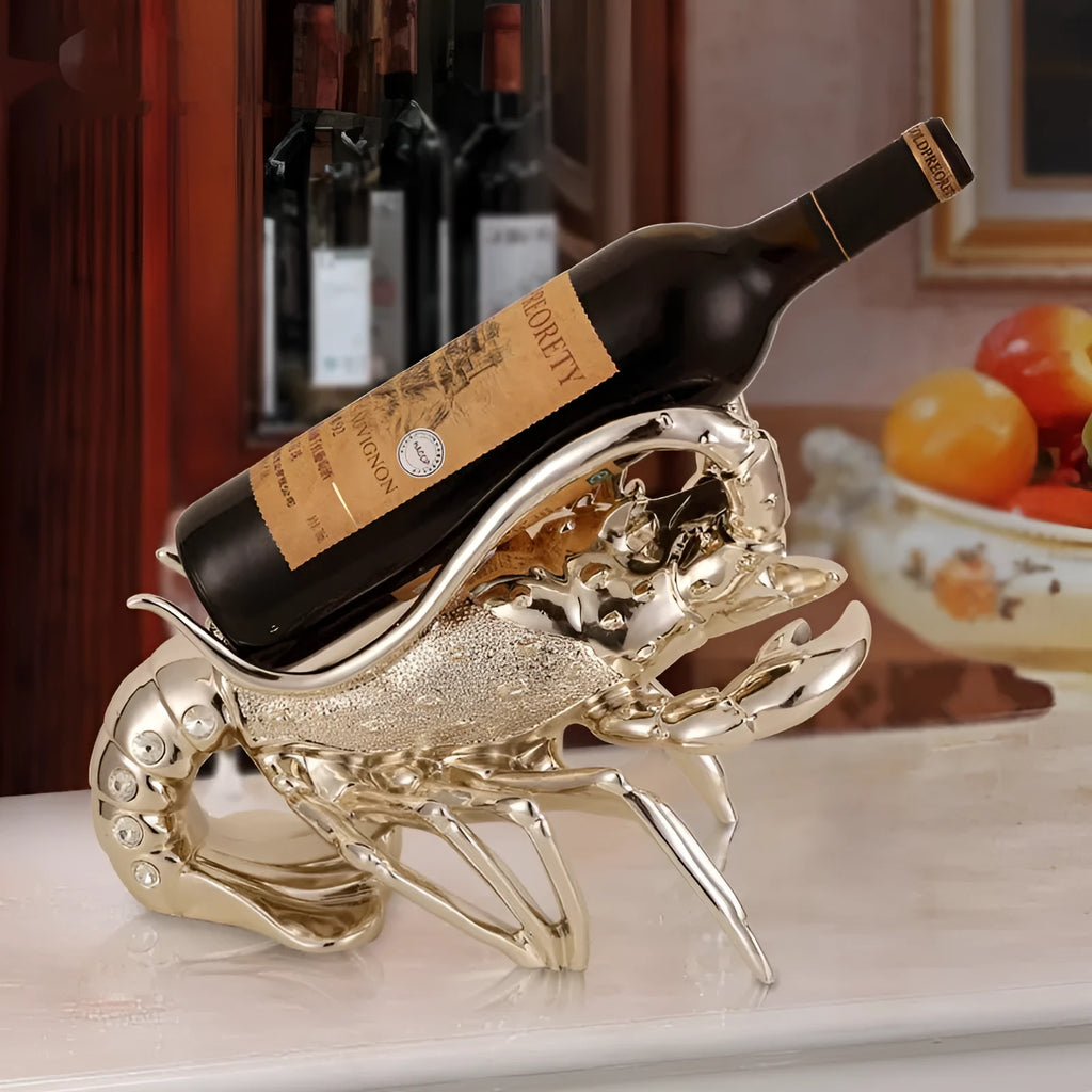 Lobster-shaped wine rack ornament in rose gold or elegant silver colour