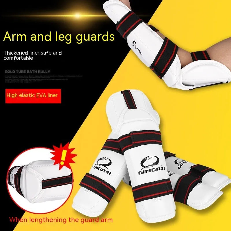 Taekwondo leg and arm protective gear set with PU EVA foam padding in multiple sizes