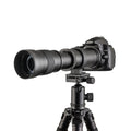 420-800mm manual telephoto zoom lens with T-mount, black barrel, 67mm filter thread, for DSLR cameras