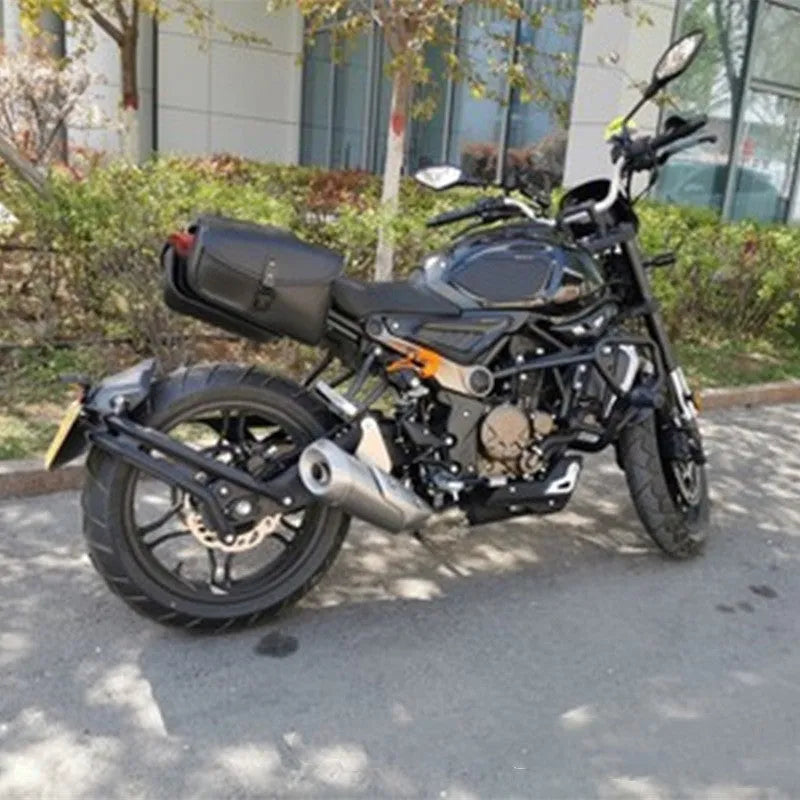 Black PU leather motorcycle swingarm bag for Sportster models measuring 30x24x20cm