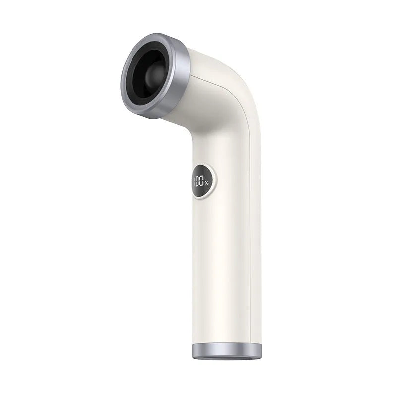 Bladeless turbine personal fan in apricot colour with lithium battery power