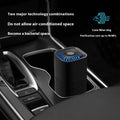 Compact black and white mini USB car air purifier with filter for small spaces.