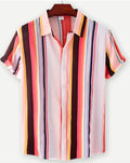 Hawaiian floral print short sleeve shirt with lapel collar in four-sided elastic polyester fabric